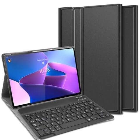 Cazy Tablet-Hülle mit Tastatur geeignet für Lenovo Tab P12 Pro - QWERTZ Bluetooth Tastatur-Hülle - Schwarz