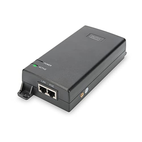 DIGITUS PoE+ Injektor - IEEE802.3at - Gigabit Ethernet - 60 Watt - max. 48 Volt - PoE Modus A & Modus B, schwarz