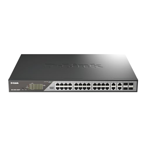 D-Link 28-Port Gigabit PoE++ Smart Surveillance Switch (24 x 1000BASE-T PoE++ and 2 x Combo SFP, 802.3af/at/bt, 518W PoE Budget, bis zu 250 Meter Long Range PoE, VLAN, QoS, ERPS, ONVIF)