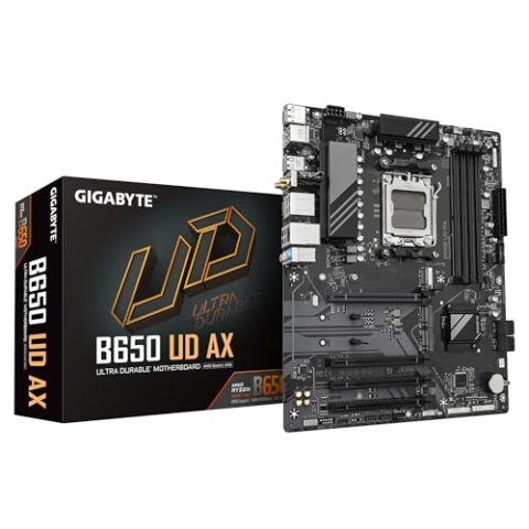 GIGABYTE B650 UD AX Motherboard - Unterstützt AMD Ryzen 9000 Serie CPUs, 6+2+2 Phasen VRM, bis zu 7600MHz DDR5 (OC), 1x PCIe 5.0 + 2X PCIe 4.0 M.2, GbE LAN, Wi-Fi 6, USB 3.2 Gen 2