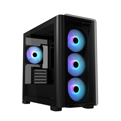 ASUS A23 Plus TG ARGB Black microATX PC Gehäuse (vorinstallierte ARGB-Lüfter, Mesh Frontpanel, kompatibel mit Mainboards mit versteckten Anschlüssen, 360-mm-Radiatoren, 380-mm-Grafikkarten, schwarz)