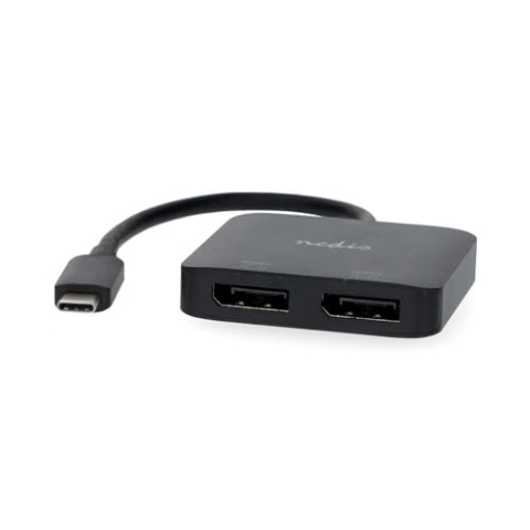 Nedis USB-C Adapter - USB 3.2 Gen 1 - USB-C Stecker - 2X Displayport Female - 4K@60Hz - 0.20 m - Rund - Vernickelt - PVC - Schwarz - Box