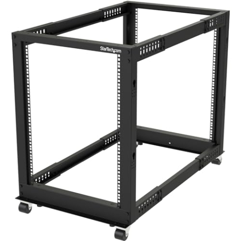 StarTech.com 4-Pfosten 15 HE Mobiles Open Frame Serverrack, 19 Zoll Netzwerk Rack mit Rädern, Rack für Computer/AV/Daten/IT Geräte - Rollen, Nivellierfüße oder Bodenmontage (4POSTRACK15U)