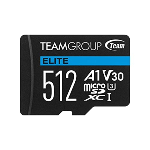 TEAMGROUP Elite A1 512GB microSDXC UHS-I U3 V30 A1 High Speed Flash Memory Card with Adapter for Phone, Android Mobile Device, 4K Shooting TEAUSDX512GIV30A103 (Read Speed up to 90MB/s)