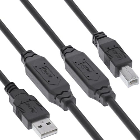 InLine USB 2.0 Aktiv-Kabel mit Signalverstärkung, USB-A zu USB-B, Druckerkabel Verlängerung, 20m, 34513A