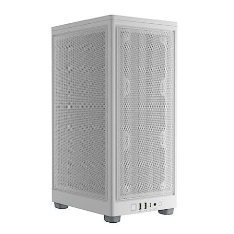 Corsair 2000D Airflow PC-Gehäuse Mini ITX – Format Mini ITX – Platten aus Netzstahl – DREI GPU-Steckplätze – optimiert für die Kühlung – Moderne EIN-/Ausgänge in der Front – Weiß