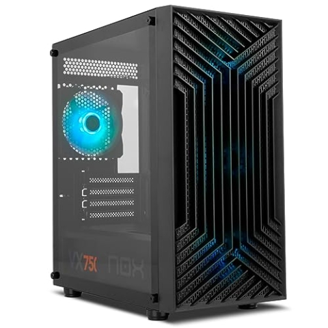 NOX XTREME PRODUCTS Infinity Epsilon - Mid-Tower M-ATX/ITX ARGB Rainbow, Front Mesh,Seitenteil aus gehärtetem Glas, 4 eingebaute Lüfter, Grafikkarten kompatibel bis 310mm, USB 3.0, Schwarz