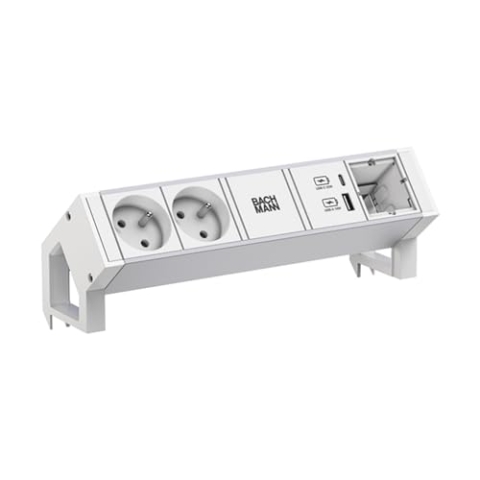 BACHMANN DESK2 ALU White 2xUTE 1xCM 1xUSB A/C 22W 0,2m GST18