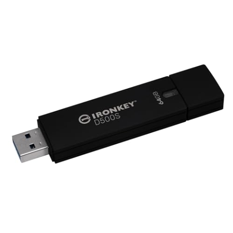 Kingston IronKey D500S Hardwareverschlüsselter USB-Stick 64GB FIPS 140-3 Lvl 3 (ausstehend) AES-256 - IKD500S/64GB, Schwarz