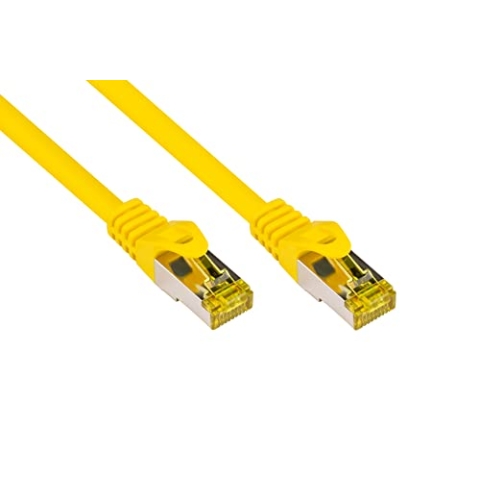 Good Connections RJ45 Ethernet LAN Patchkabel mit Cat. 7 Rohkabel und Rastnasenschutz RNS, S/FTP, PiMF, halogenfrei, 500MHz, OFC, 10-Gigabit-fähig (10/100/1000/10000-Base-T Ethernet Netzwerke) - z.B. für Patchpanel, Switch, Router, Modem - gelb,