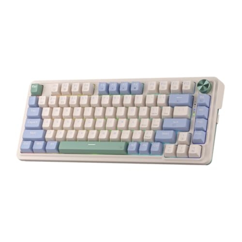 Redragon K673 PRO 75% Wireless Gasket RGB Gaming Tastatur, 3-Modus 81 Tasten Kompaktes Mechanische Tastatur mit Hot-Swap Sockel, Spezieller Drehknopf und Geräuschdämpfende Pads, Lineare Rote Schalter
