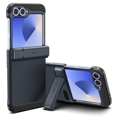 Spigen Tough Armor Pro Hülle Kompatibel mit Samsung Galaxy Z Flip 6 -Metal Slate [Scharnierschutz] [Ständer]