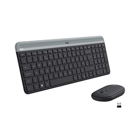 Logitech MK470 Slim Combo Kabelloses Tastatur-Maus-Set, 2.4 GHz Verbindung via Nano-USB-Empfänger, 10m Reichweite, 18-Monate Batterielaufzeit, PC/Laptop, Italienisches QWERTY-Layout - Graphit