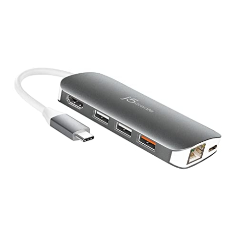j5create Multi USB-C 9-in-1 Adapter HDMI/Ethernet/USB 3.1, SD und MicroSD/PD 3.0 | HDMI 4K für MacBook | ChromeBook | USB-C Geräte (JCD383)