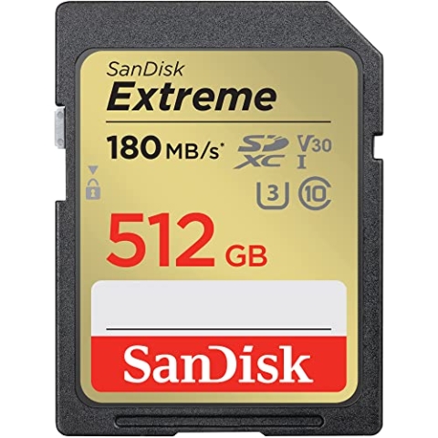 SanDisk Extreme SDXC UHS-I Speicherkarte 512 GB (V30, 180 MB/s Übertragung, U3, 4K UHD Videos, SanDisk QuickFlow-Technologie, wasserdicht, stoßfest, temperaturbeständig)