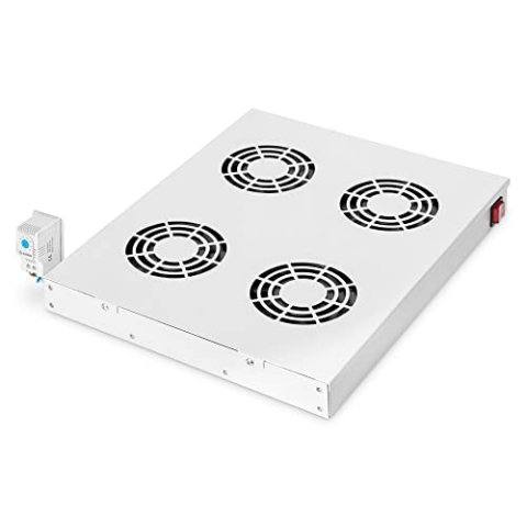 DIGITUS Lüftereinheit 19 Zoll, 1HE, Rackmontage oder Dachmontage, Für VarioFLEX Schränke, 4x Lüfter, Thermostat, Grau