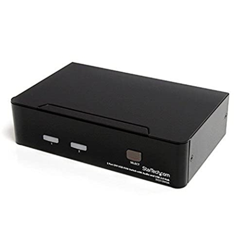StarTech.com 2 Port DVI USB KVM Switch mit Audio und USB 2.0 Hub - 2-fach Dual DVI-I USB Umschalter, Schwarz