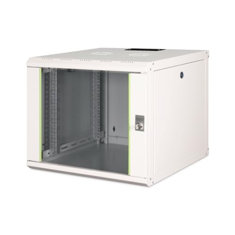 DIGITUS Netzwerk-Schrank 19 zoll 9 HE - Wandmontage - 600 mm Tiefe - Traglast 100 kg - Unique Serie - Glastür - Grau