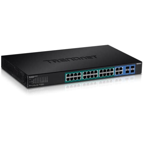 TRENDnet TPE-2840WS 28-Port Smart PoE + Web-Switch, 24 Gigabit-Ports, 4 gemeinsam genutzte Gigabit-Ports (RJ-45 oder SFP), 185 W PoE-Budget, 56 Gbit/s Switching-Kapazität