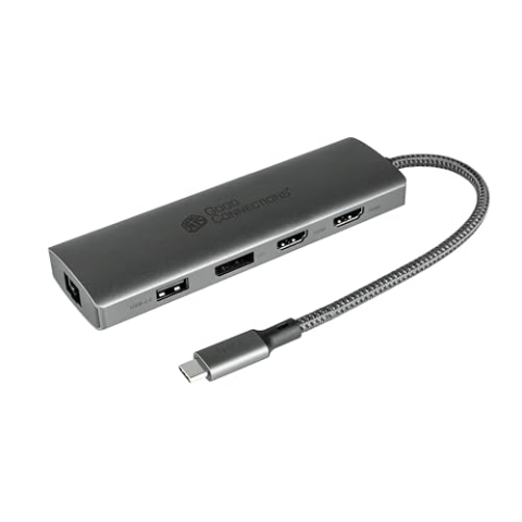 Good Connections USB-C™-Hub (10-Port), 2X HDMI 2.0, 1x DP, 1x USB-C™ (PD 96W), 2X USB 3.0 A, 1x USB 2.0 A, 1x RJ45, 1x Kartenleser, anthrazit