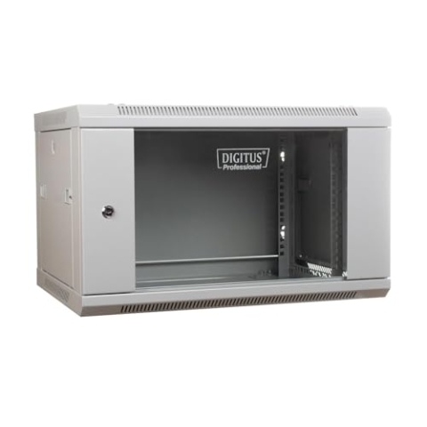 DIGITUS Wall Mount Cabinet 19'' 6U 368/600/450MM, Glass Door, Grey, UNMOUNTED