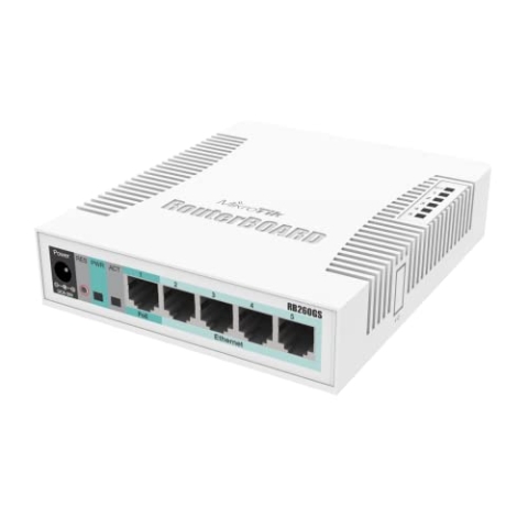 MikroTik RouterBOARD 260GS 5-Port Gigabit smart Switch with SFP, CSS106-5G-1S (Gigabit smart Switch with SFP cage, SwOS, Plastic case, PSU)