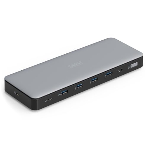 DIGITUS USB-C Docking Station - 13-Ports - 3X HDMI, 2X Displayport UltraHD 4k/60Hz - 1x USB-A 3.2 Gen2, 1x USB-C 3.2 Gen2, 3X USB-A 3.2 Gen1-1x 2,5G RJ45-1x 3,5mm Audio - Grau