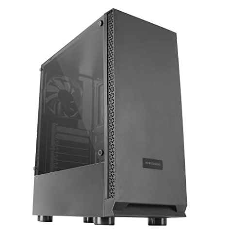 Mars Gaming MCN2, ATX Gaming PC Gehäuse, Volles Seitenfenster, Frontgitter, Doppelkammer Design, 12cm Lüfter Hinten, Schwarz