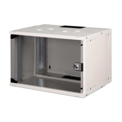 DIGITUS Netzwerkschrank - 19-Zoll Rack 7 HE - Unmontiert - Wandmontage - 400 mm Tiefe - 327 mm Nutztiefe - Traglast 60 kg - Glastür - SOHO Pro-Serie - Grau
