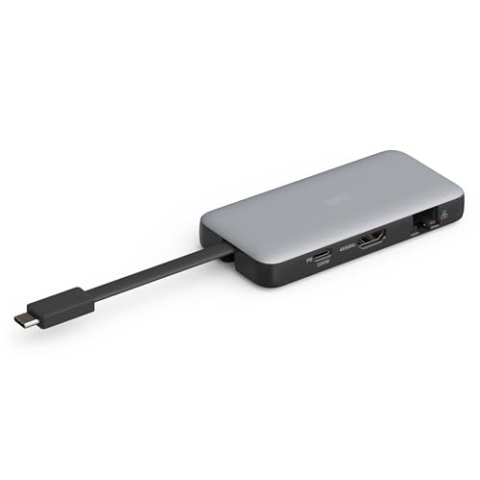 DIGITUS USB-C Travel Docking Station - 7-Ports - 1x HDMI UltraHD 4k/60Hz - 2X USB-A 3.2 Gen1-1x USB-C 100W PD 3.0-1x RJ45 - Dual Kartenleser - Grau