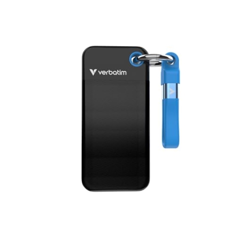 Verbatim Pocket SSD, 1 TB, Externe Festplatte, Portable Solid State Drive USB 3.2 Gen 2, für Mac, PC & Spielekonsole, Schwarz/Blau