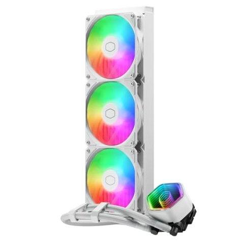 Cooler Master MasterLiquid 360 Core II Wasserkühlung – 360mm AIO Wasserkühlsystem (max. 280 W TDP), GR9-Doppelkammerpumpe, verbesserte ARGB-Gen-2-Lüfter, schnell montierbare AMD- und Intel-Kits – Weiß