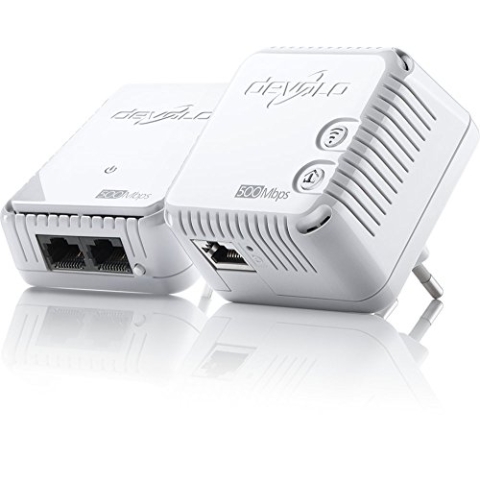 devolo dLAN 500 WiFi Starter Kit Powerline (1x dLAN 500 WiFi Powerline adapter, 1x dLAN 500 duo Powerline adapter, 1x Ethernet cable (2m), PLC Netzwerkadapter, WLAN Steckdose, WiFi Booster, WiFi Move) weiß