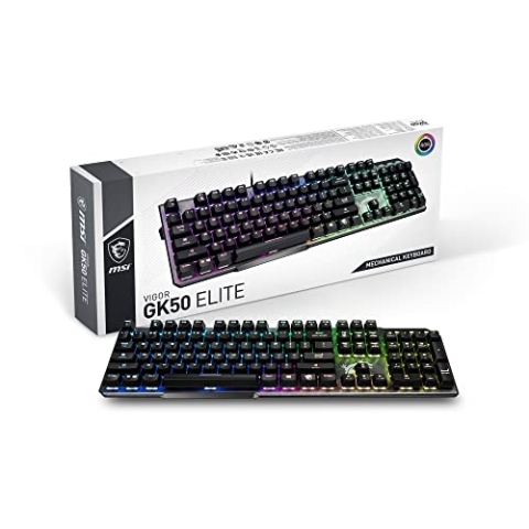 MSI Vigor GK50 Elite Box White Mechanische Gaming-Tastatur, AZERTY FR, Clicky-Switches, ergonomisch, gebürstetes Metall-Finish, rutschfeste Basis, RGB durch Mystic Light-Taste, USB 2.0, Größe