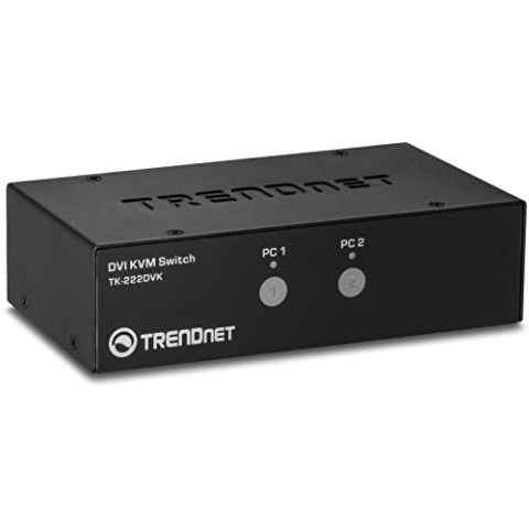 TRENDnet TK-222DVK 2-Port-DVI-KVM-Switch mit Audio, Dual-PC-Verwaltung, Hotkeys, USB 2.0, Metallgehäuse, Verwendung mit DVID-D-Monitor