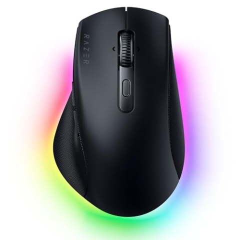 Razer Pro Click V2 - Kabellose ergonomische Maus - KI Prompt Assistenz - 30K Optical Sensor - 3,5 Monate Akku-Laufzeit (14 Zonen Chroma RGB, HyperScroll Mausrad neigbar) Schwarz