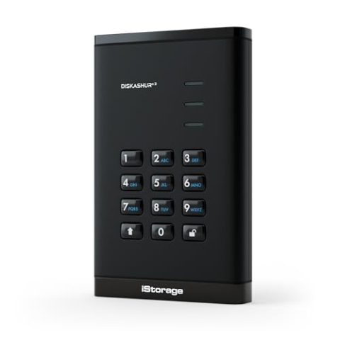 iStorage diskAshur3 HDD 1TB Schwarz – Sicheres tragbares Festplattenlaufwerk – Passwortgeschützt – Staub- und wasserresistent – Hardware-Verschlüsselung