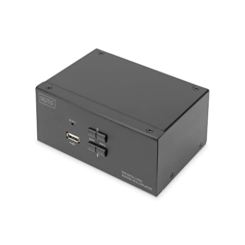 DIGITUS KVM-Switch DisplayPort – 2-Port Dual-Display – 2 PC 2 Monitore – 1x Maus, Tastatur & Audio für 2 Computer – UHD 4K@60Hz (3840 x 2160p) – Hot-Key Umschalter – 1x USB 2.0 Hub – Schwarz