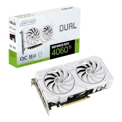 ASUS Dual GeForce RTX 4060 Ti EVO White OC Edition 8GB GDDR6 Gaming Grafikkarte (Nvidia RTX4060 DLSS 3, 357 AI Tops, PCIe 4.0, 1x HDMI 2.1a, 3X DisplayPort 1.4a, weiß, DUAL-RTX4060TI-O8G-EVO-WHITE)