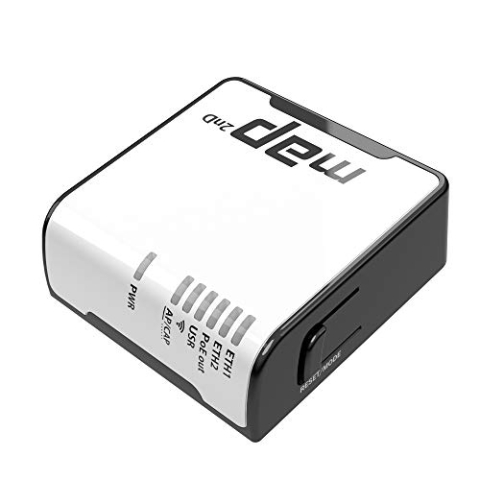 MikroTik mAP schwarz, weiß Ethernet, unterstützt Stromversorgung über diesen Port (PoE).