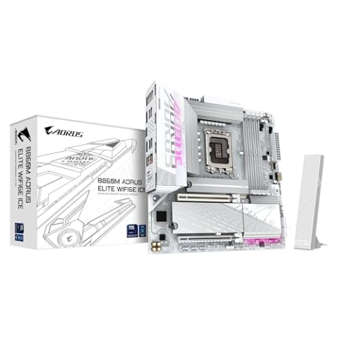 GIGABYTE B860M AORUS Elite WF6E Ice Mainboard - Intel Core Ultra CPUs, 12+1+2+1 Phasen VRM, bis zu 9200MHz DDR5, 1xPCIe 5.0 + 2xPCIe 4.0 M.2, 2,5 GbE LAN, WiFi 6E, USB 4