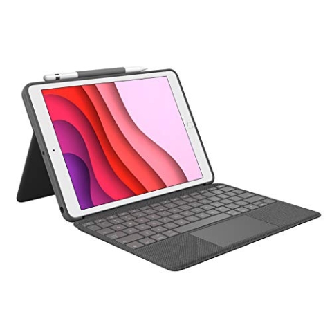 Logitech Combo Touch für iPad (7., 8. und 9. Generation) Schutzcase mit Präzisions-Trackpad, Französisches AZERTY-Layout - Schwarz