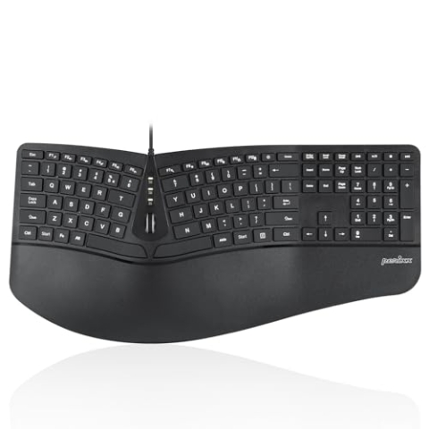 Perixx PERIBOARD-330B Ergonomische Kabelgebundene Tastatur, Hintergrundbeleuchtung, Verstellbare Handballenauflage, Low-Profile-Tasten, 2 USB 2.0-Anschlüsse, US-Englisch