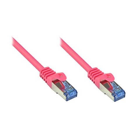 Kabelmeister® Cat.6A Ethernet LAN Patchkabel mit Rastnasenschutz - S/FTP, PiMF, PVC, 500MHz, halogenfrei- 10-Gigabit-fähig - magenta, 50m