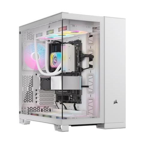 CORSAIR iCUE LINK 6500X RGB Mid-Tower ATX-Doppelkammer-PC-Gehäuse – Panoramic Tempered Glass - Reverse Connection Motherboard Compatible -– 3x CORSAIR RX120 RGB-Lüfter im Lieferumfang Enthalten – Weiß