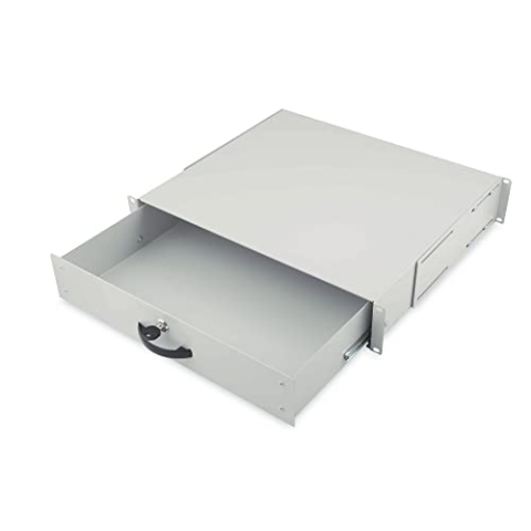 DIGITUS Schublade für Netzwerkschränke und Serverschränke - 19-Zoll - 2HE - Befestigung vorne und hinten - variable Einbautiefe - Dokumentenablage und Tastatureinschub - abschließbar - Grau