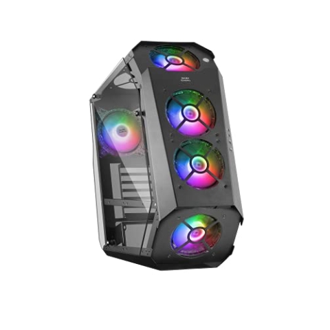Mars Gaming MC51, Gehäuse Gaming PC ATX, Doppelt Gehärtetes Glas, 5X Lüfter RGB 12cm, Schwarz