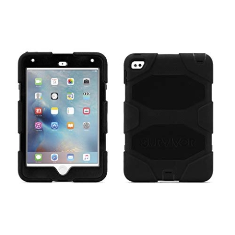 Griffin Survivor All Terrain Schutzhülle für Apple iPad mini 4 - schwarz [Militär-Standard I Displayschutzfolie I Extrem widerstandsfähig I Abnehmbarer Ständer] - GB41353