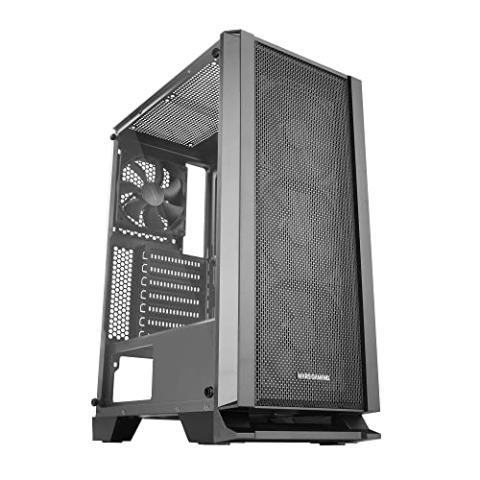 Mars Gaming MC-Master, ATX PC Gehäuse, Metall-Mesh Frontplatte, Gehärtetes Glas, 4 Ultraleise 120mm Lüfter, Schwarz