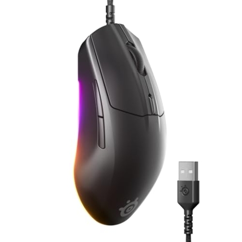 SteelSeries Rival 3 Gen 2 Gaming-Maus - 8.500 DPI TrueMove Core-Optiksensor - 60 Millionen Klicks garantiert - Niedrige Latenz - 77 g leicht - PTFE-Gleitfüße - RGB - Schwarz